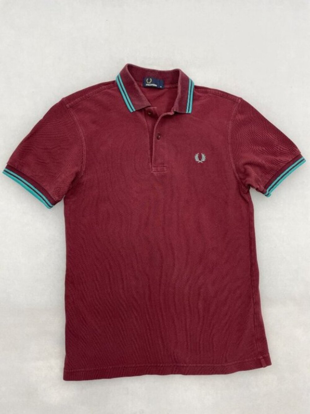 Fred Perry Vintage Twin Tipped Polo Shirt Burgundy Teal Fits Men's XS - Picture 8 of 8